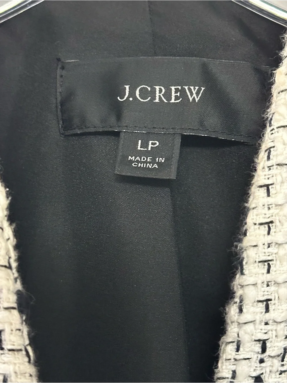 J.Crew Tweed Open Front Blazer Black White Collarless Jacket LP